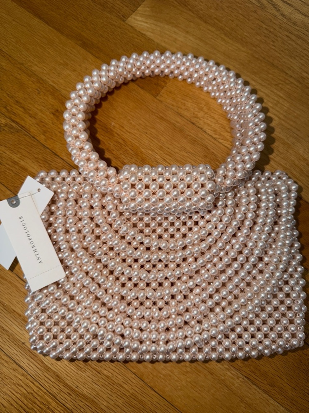 Anthropologie Blush Pearl Beaded Top-Handle Clutch